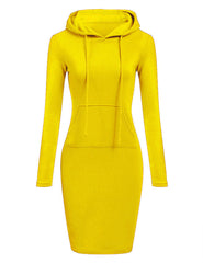 Women Pocket Knee Length Slim Casual Pullover Hoodie Dress