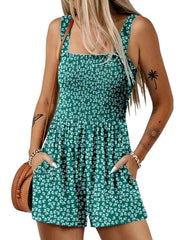 Women's Sleeveless Loose Floral Print Romper with Pockets