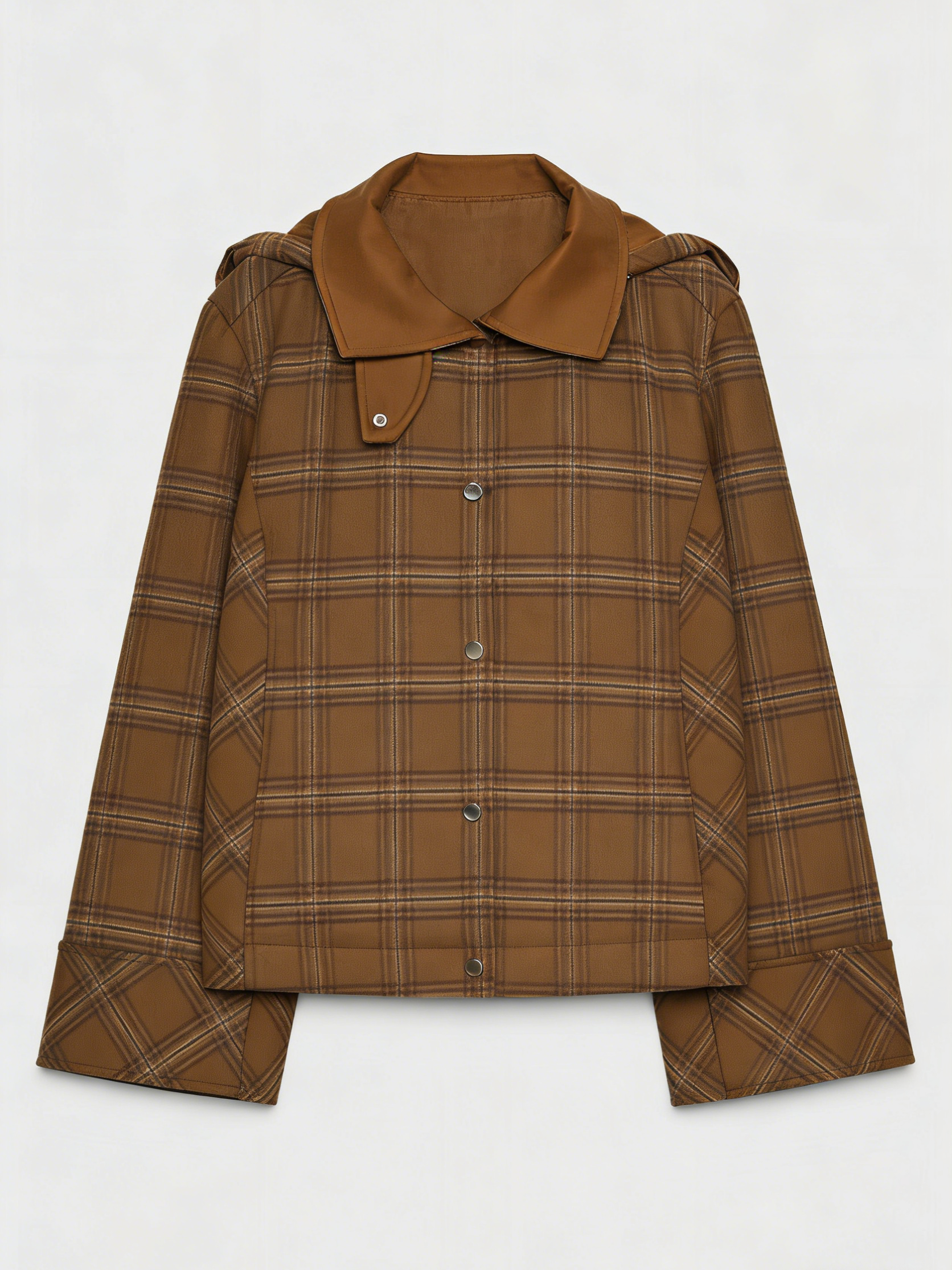 Women's High-Neck Checked Hooded Quilted Coat