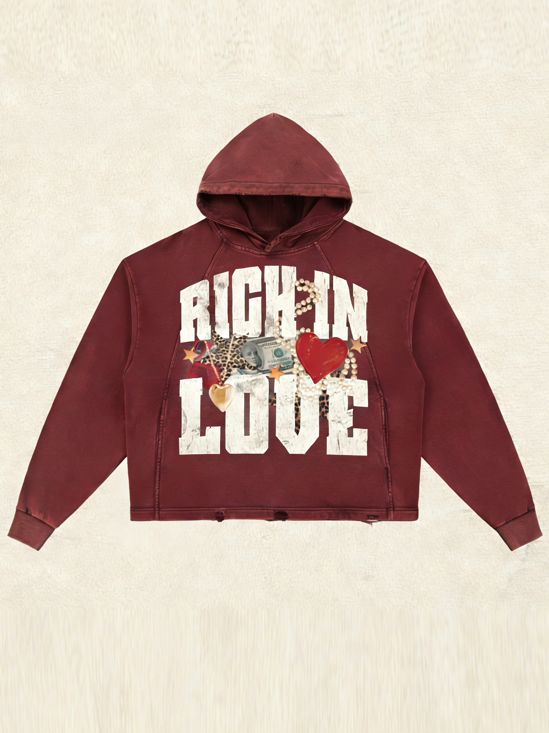"Rich in Love" Distressed Graphic Hoodie
