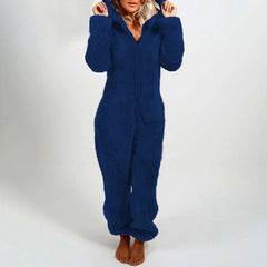 Women's Pajamas Furry Zipper Jumpsuit Hooded Pajamas