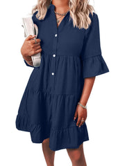 Women¡®s Casual V Neck Ruffle Short Sleeve Summer Dress