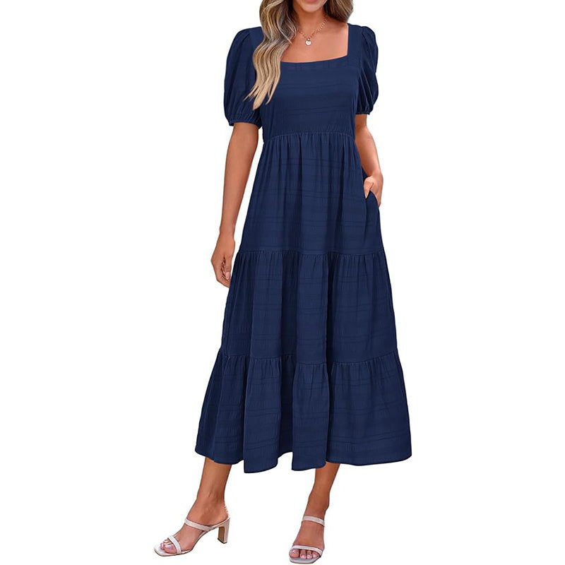 Puff Sleeve Smocked Flowy  Midi Dress
