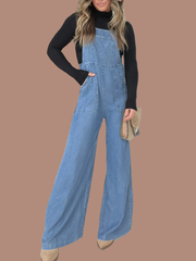 Women's Denim Wide Leg Overalls Jumpsuits