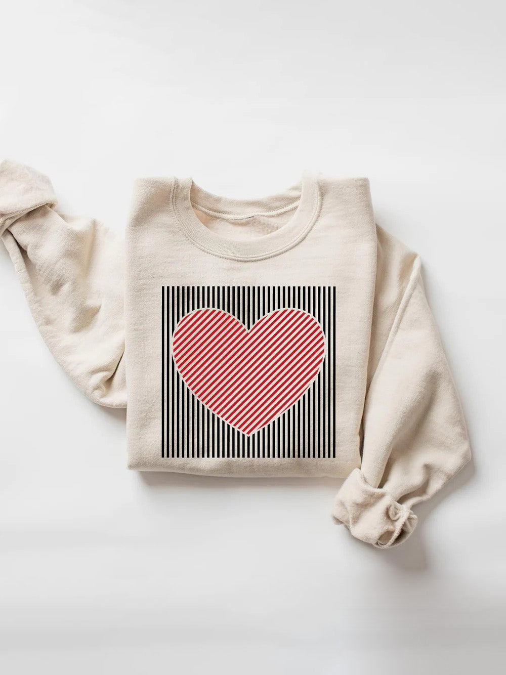 Women's Valentine's Day Striped Heart Print Crewneck Sweatshirt