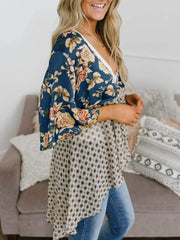 Summer Floral Kimono Ruffle Sleeve Tie Cardigans