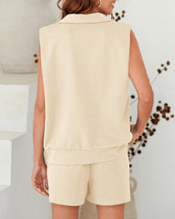 Women's Oversized Sleeveless Sweatshirt Shorts Two Piece Set