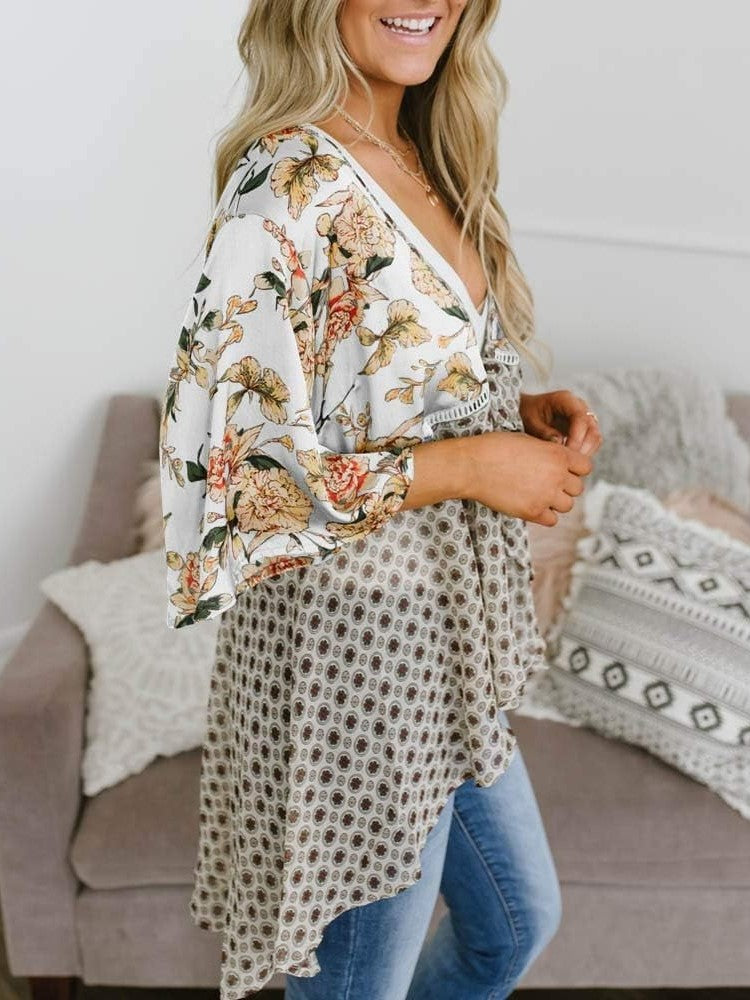 Summer Floral Kimono Ruffle Sleeve Tie Cardigans