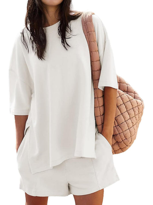 Women's Casual Matching Set with Slit Top and Shorts