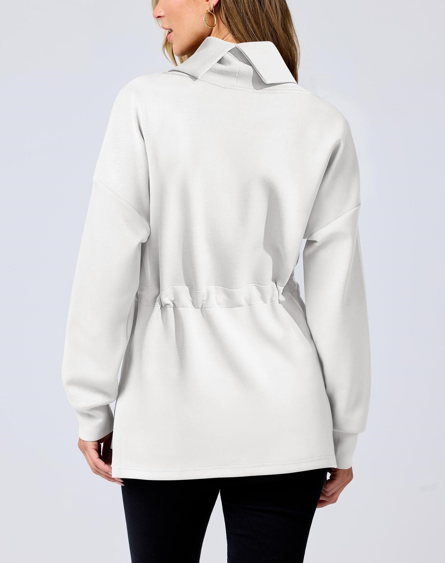 Women's Turtleneck Drawstring Waist Pullover Tops