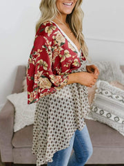 Summer Floral Kimono Ruffle Sleeve Tie Cardigans