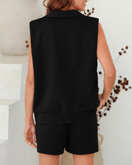 Women's Oversized Sleeveless Sweatshirt Shorts Two Piece Set