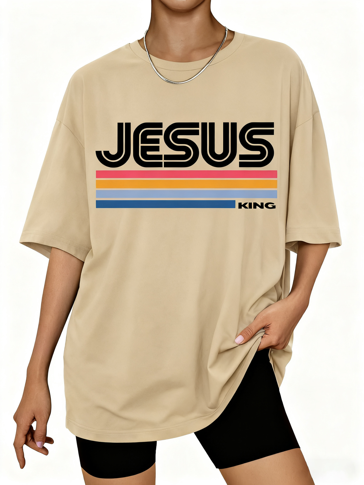 Retro Jesus King Oversized Cotton T-Shirt