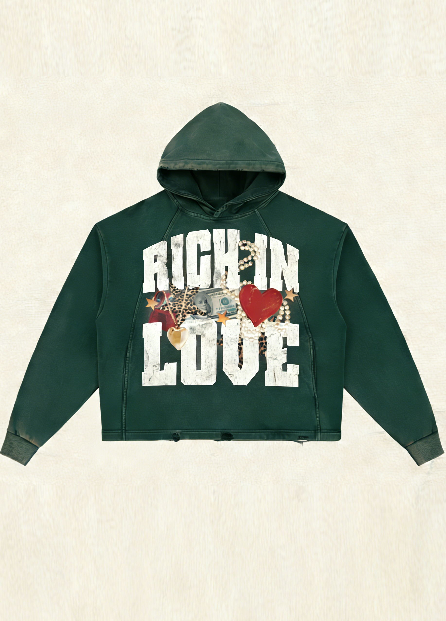 "Rich in Love" Distressed Graphic Hoodie