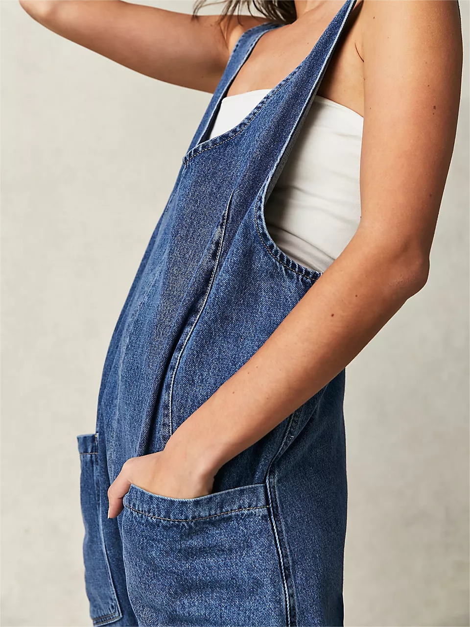 Women's Denim Sleeveless Loose Jumpsuit with Pockets