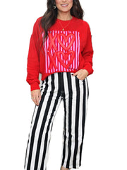Valentine¡¯s Day Heart-print Striped Sweatshirt