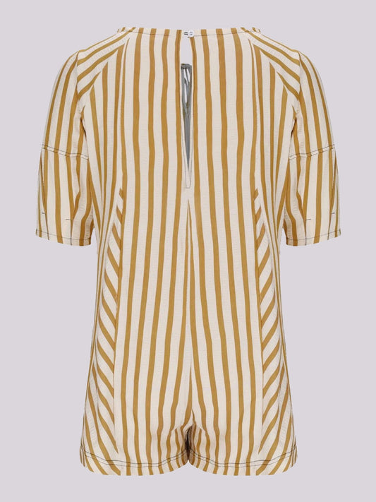 Women's Casual Loose Puff Sleeve Striped Romper