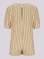 Women's Casual Loose Puff Sleeve Striped Romper