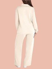 Women's Casual Polo Top and Wide Leg Pants Matching Sets