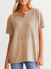 Women's Casual  Waffle Knit Short Sleeve Top