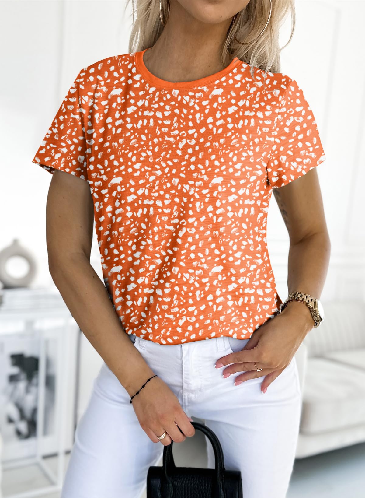 Women's Cheetah Print Crew Neck Short Sleeve T Shirt