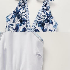 Adjustable Shoulder Floral Print One Piece Swimsuit with Skirt/Sarong