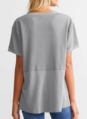 Women's Casual  Waffle Knit Short Sleeve Top