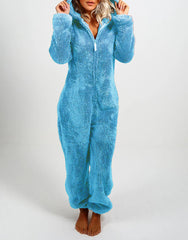 Women's Pajamas Furry Zipper Jumpsuit Hooded Pajamas