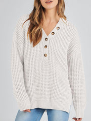 Women's Waffle Side Slit Knit Sweater