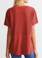 Women's Casual  Waffle Knit Short Sleeve Top