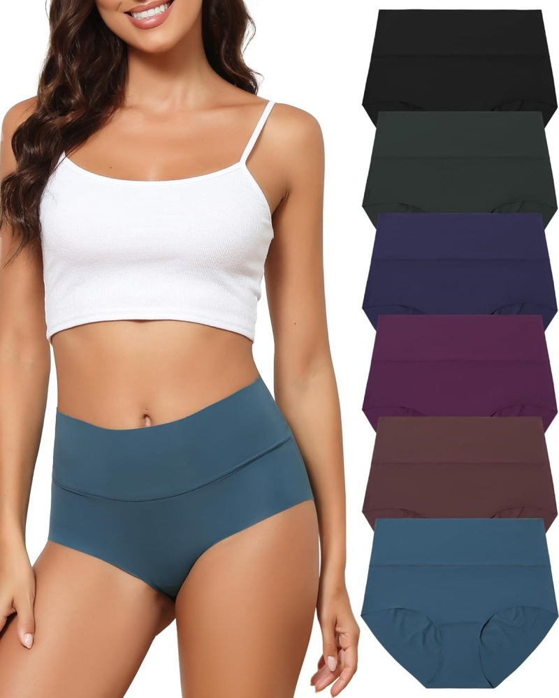 High Waist Underwear Seamless Panties No Show Invisible Briefs 6 Pack