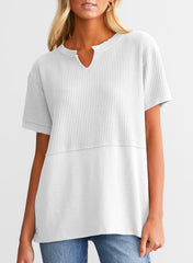 Women's Casual  Waffle Knit Short Sleeve Top