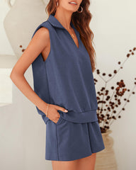 Women's Oversized Sleeveless Sweatshirt Shorts Two Piece Set