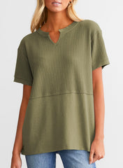 Women's Casual  Waffle Knit Short Sleeve Top