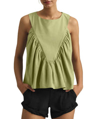 Women's Casual Loose Sleeveless Pleated Tnak Top