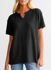 Women's Casual  Waffle Knit Short Sleeve Top