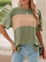 Women's Casual Crewneck Color Block Striped T-shirt