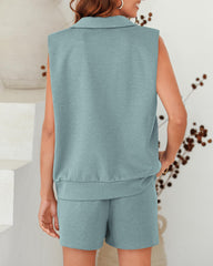 Women's Oversized Sleeveless Sweatshirt Shorts Two Piece Set