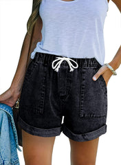 Drawstring Elastic Waist Denim Shorts