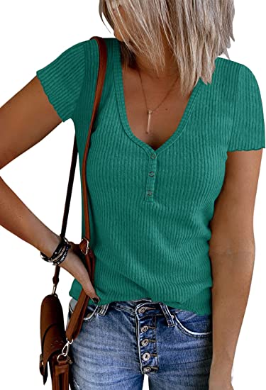 V-neck Button Temperament Short Sleeved Tops