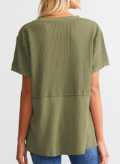 Women's Casual  Waffle Knit Short Sleeve Top