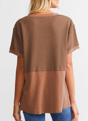 Women's Casual  Waffle Knit Short Sleeve Top