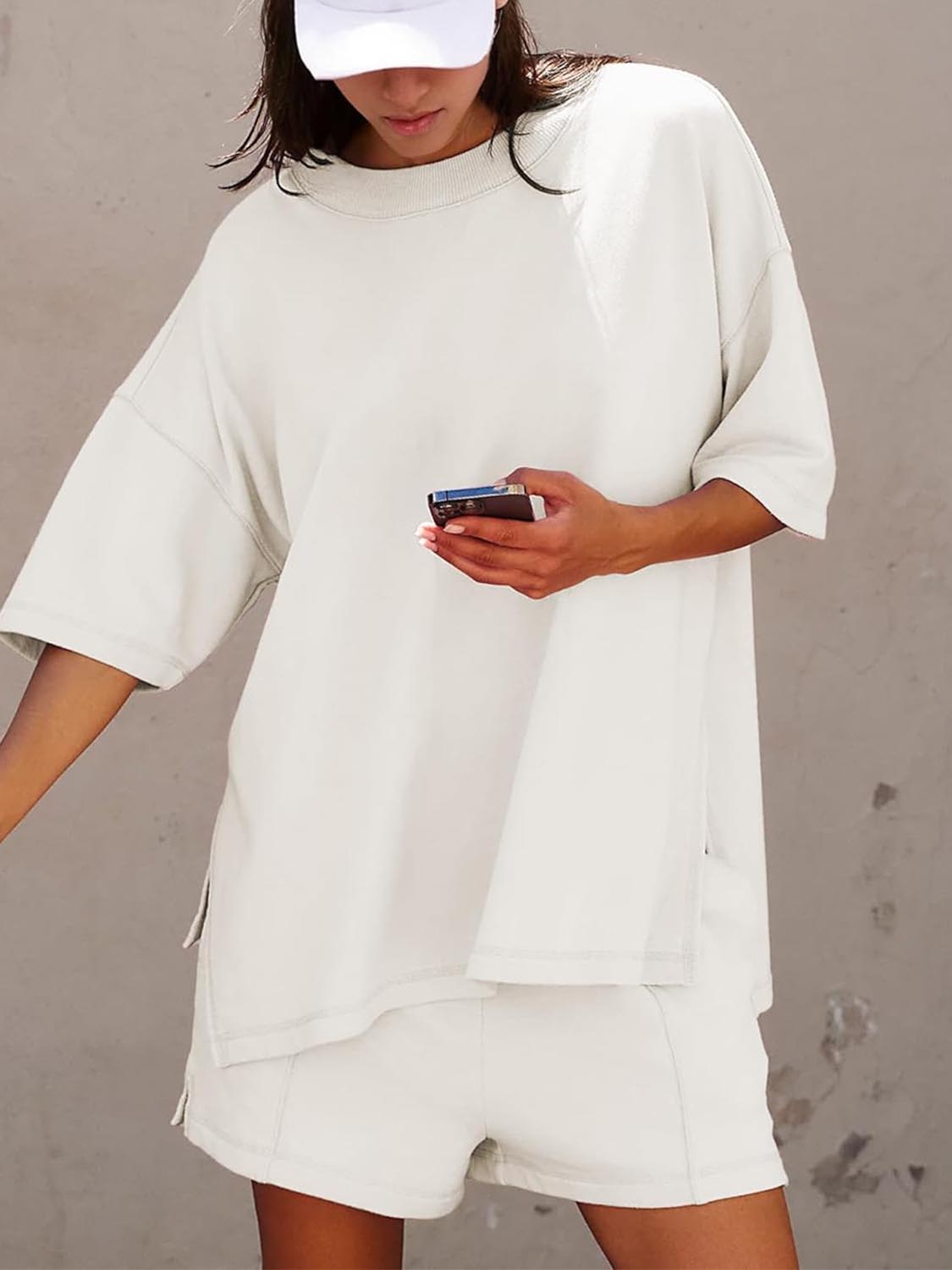 Women's Casual Matching Set with Slit Top and Shorts