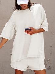Women's Casual Matching Set with Slit Top and Shorts