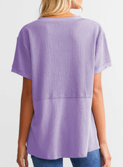 Women's Casual  Waffle Knit Short Sleeve Top