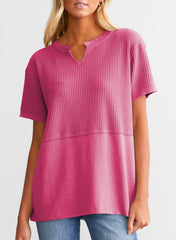 Women's Casual  Waffle Knit Short Sleeve Top