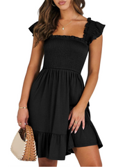 Women's Square Neck Smocked Ruffle Dress