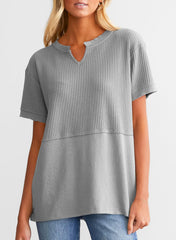 Women's Casual  Waffle Knit Short Sleeve Top