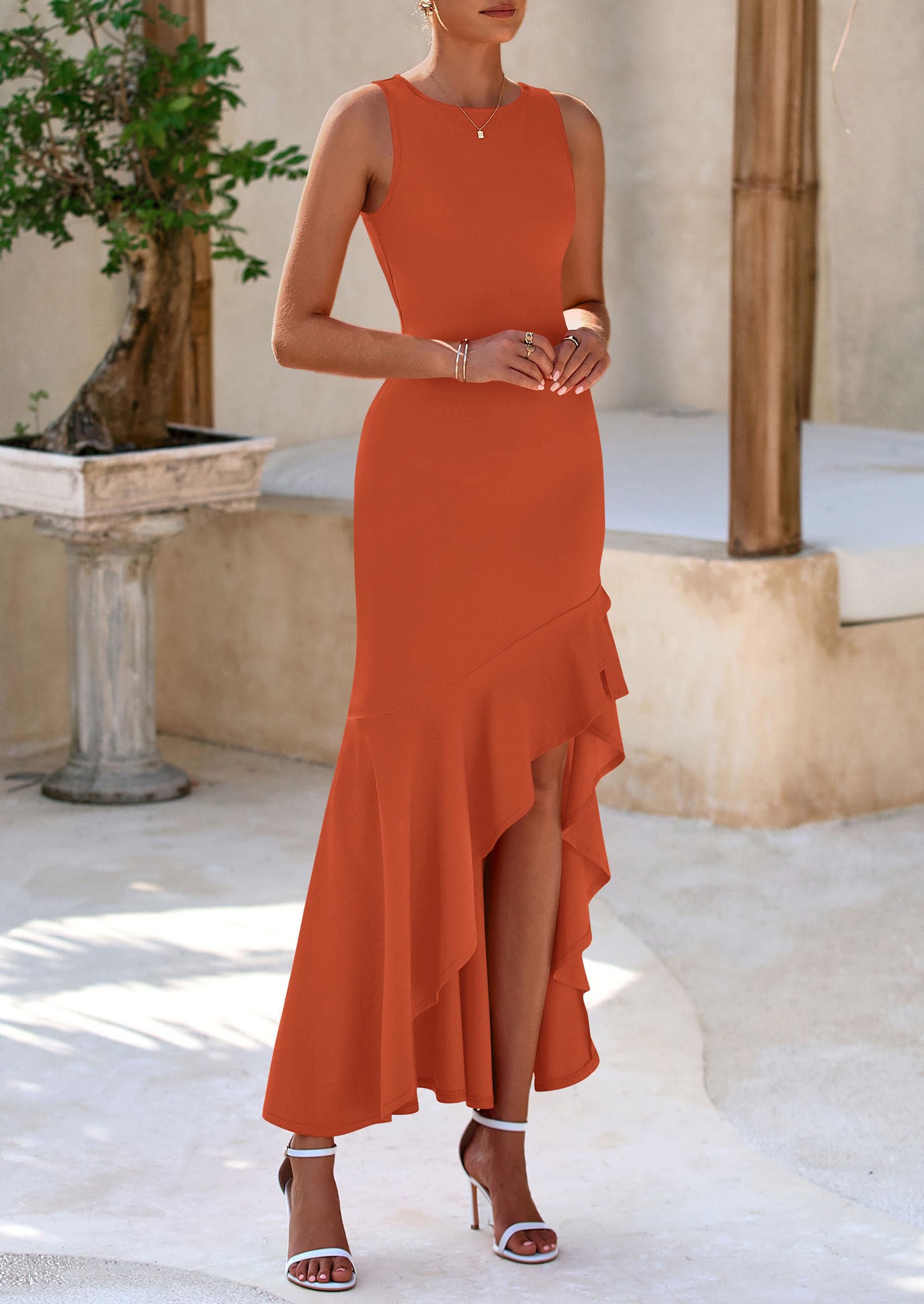 Women's Summer Ruffle Mermaid Cocktail Maxi Dress