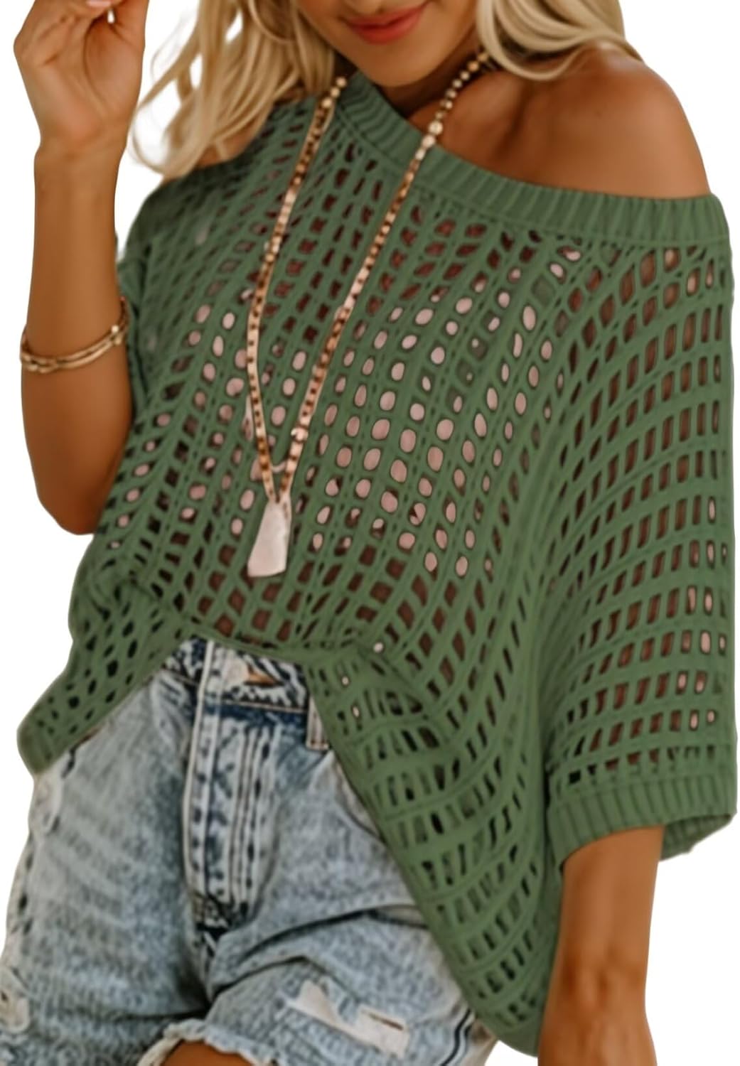 Women's Summer Casual Short Sleeve Hollow Out Crochet Tops